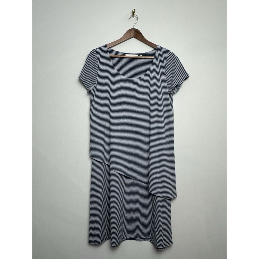 Soft Surroundings Womens Shirt Dress Size Medium Stripe Short Sleeve Layered